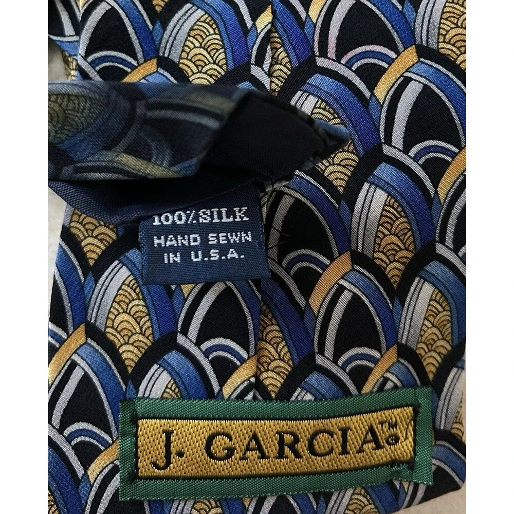 J Garcia 100% Vtg Men Tie 55” X 3.5” Blue & Yellow